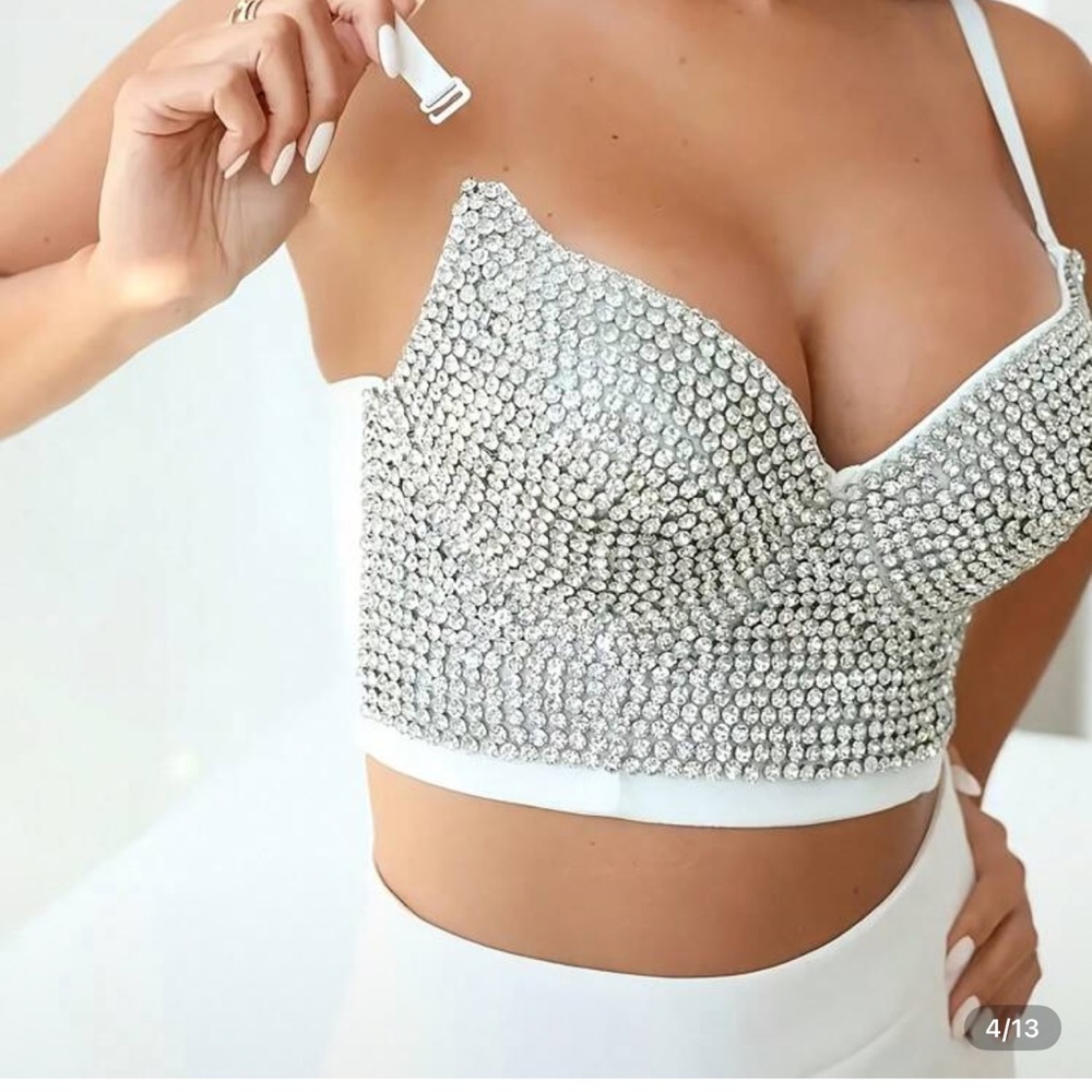 Elegant Silver Embellished Women's Top